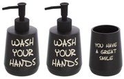 Set accessori linea Wash con 2 Dispenser + portaspazzolini nero con scritte