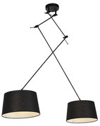 Lampada a sospensione nera con paralumi in lino neri 35 cm 2 luci - Blitz