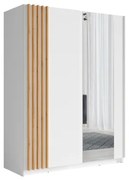 Armadio 150x200h Cm 2 Ante Scorrevoli Con Specchio Bianco Listelli Rovere Bayadero