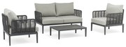ESCONDIDO - salotto con struttura in alluminio antracite e corda in pvc, tavolino effetto pietra