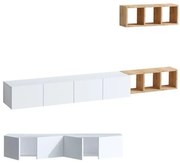 Mobile Porta TV Sospeso 215 Cm Bianco Con Mensole Effetto Legno Pia