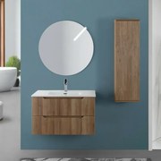 Mobile bagno sospeso 80 rovere cannettato doppi cassetto lavabo e specchio Wise