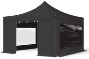 TOOLPORT 4x4m gazebo pieghevole PES con laterali (finestre panoramiche), PROFESSIONAL alluminio, nero - (600177)