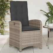 Sedia reclinabile da giardino con cuscini grigia in polyrattan