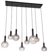 Lampada a sospensione di design nera con vetro fumé 8 luci - Chico