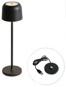 Lampada da tavolo nera ricaricabile con stazione di ricarica - Raika