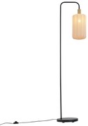 Lampada da terra Japandi nera con paralume oro e beige - Pluni