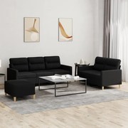 Set Di Divani 3 Pz Con Cuscini Nero İn Tessuto /