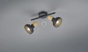 Latika barra 2 spots metallo nero ed effetto legno l. 30cm attacco e14