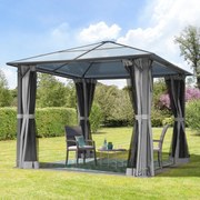 TOOLPORT Gazebo da giardino 3x3m, Hardtop, 4 teli laterali, grigio - (300214)