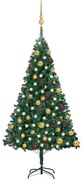 Albero di Natale Preilluminato con Palline Verde, Albero di Natale Preilluminato con Palline Verde 120 cm PVC