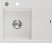 Mexen Ben lavello in granito 1-vasca con scolapiatti, sinistro 600 x 500 mm, bianco, sifone cromato - 6522605000-20