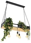 Lampada a sospensione industriale nera 5 luci legno - SHELF