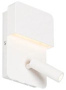 Applique bianca con LED integrato, USB e lampada da lettura con interruttore - Robin