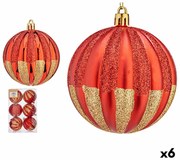 Set di palline di Natale Righe Rosso Dorato PVC (6 Unità)