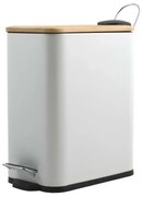 Pattumiera bagno 5 Lt in acciaio con coperchio in bambù bianca con apertura a pedale Rexa