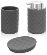 Accessori bagno da appoggio in set 3 pezzi ceramica colore grigio Cristal