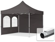 TOOLPORT 3x3m gazebo pieghevole PES con laterali (finestre), PROFESSIONAL alluminio, grigio scuro - (600168)