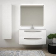 Mobile per bagno bianco frassino 100 cm sospeso design curvo Mod. Berlino con specchio led e colonna da 140 cm