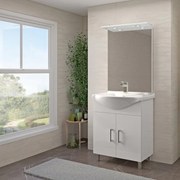 Mobile bagno da terra con lavabo e illuminazione L 65 x H 81.5 x P 50.5 cm bianco lucido in mdf, 2 ante per vasca centrale Simona