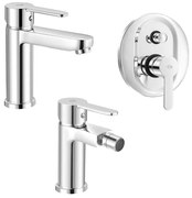 Set miscelatori lavabo bidet doccia con deviatore Iole in ottone cromato