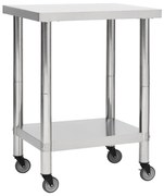 Tavolo Da Lavoro Cucina Con Ruote 80x30x85 Cm İn Acciaio Inox /