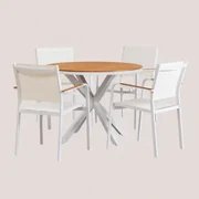 Set Tavola Rotonda (Ø100 cm) e 4 Sedie da Pranzo con Braccioli in Legno  Naele - SKLUM