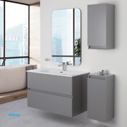 Mobile Bagno Sospeso "Pastello" Da 90 Cm Composto Da Due Cassetti Lavabo E Specchio Finitura Grigio