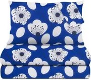 Completo letto matrimoniale blu fiori bianchi