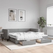 Divano Letto Estraibile Cassetti Grigio Chiaro 100x200 Tessuto /