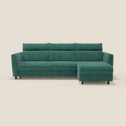 Peonia divano letto angolare con Penisola Contenitore - Materasso H18 cm in Bouclé Impermeabile T07 verde