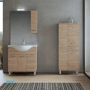 Mobile Bagno A Terra "Gaia 1" Da 85 Cm Composto Da Due Ante e Tre Cassetti Lavabo E Specchio Con Lampada Led