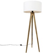 Lampada da terra a treppiede rustica in legno vintage con paralume bianco 50 cm - Tripod Classic