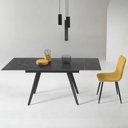 Tavolo con piano effetto Marmo Nero base metallo allungabile fino a 180 cm ORESTE