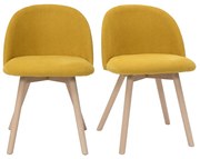 Sedie scandinave in tessuto effetto velluto giallo senape e legno massello di faggio (set di 2) CELESTE