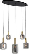 Lampadario ovale nero con vetro oro e fumé 5 luci - Zuzanna