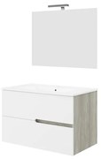 Mobile sottolavabo e lavabo con illuminazione Eva carcasa rovere grigio/frontale bianco in mdf L 80 x H 51 x P 46 cm 2 cassetti