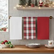 Set 3 strofinacci tartan bianco con cestino