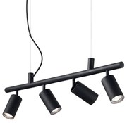 Lampadario Moderna Dynamite Metallo Nero 4 Luci Gu10 7W 3000K Luce Calda