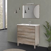 Mobiletto bagno a terra 80 cm 3 cassetti serie Oasi rovere con specchio e lavabo