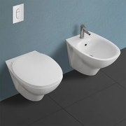 Coppia di sanitari sospesi serie Morning con WC rimless + bidet + copriwc tradizionale