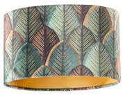 Paralume in velluto con motivo a foglie e interno dorato, ovale 25/16/15