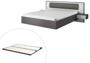 Letto con comodini sospesi 160 x 200 cm Con LED Grigio e Bianco + Rete - SEGOLA