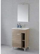 Mobile Bagno a Terra 60 Cm Un'Anta Con Vano a Giorno Specchio Con Illuminazione Led Feridras "Greta" Rovere Tropea