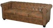 Divano chesterfield a 3 posti in finta pelle marrone