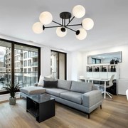 Lampadario Roma 6 Nero con sfere Bianche Satinate E14 da soffitto