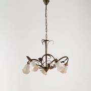 Lampadario in ferro laccato marrone con decorazione oro ducale e ve...