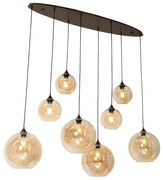 Lampadario Art Déco bronzo scuro con vetro ambrato ovale 8 luci - Sandra