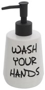 Dispenser sapone liquido Wash in ceramica bianco con scritte nere