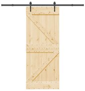 Porta Scorrevole Con Set Hardware 85x210 Cm Legno Massello Pino /